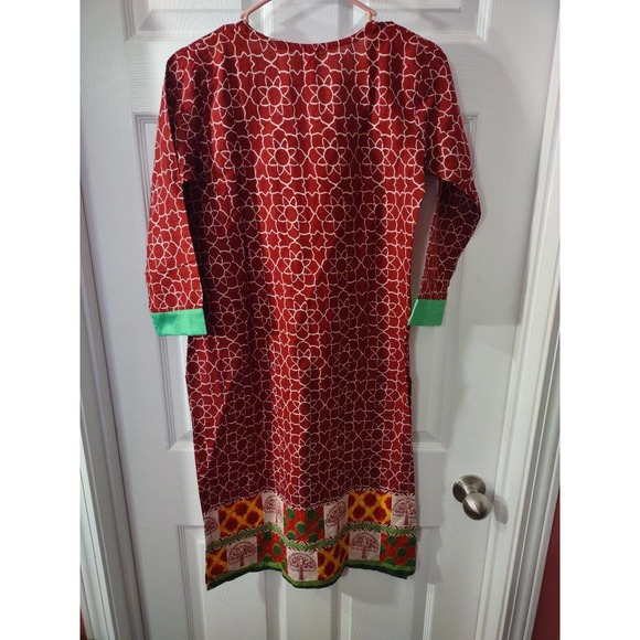 Cenizas Dress Size S Burgundy Thin Ethnic Pattern 2 Side Deep Split - Picture 4 of 9